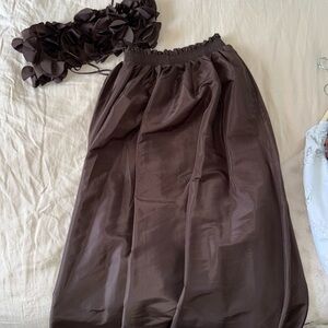 Kika Vargas Dark Brown Elastic Waist Maxi Skirt